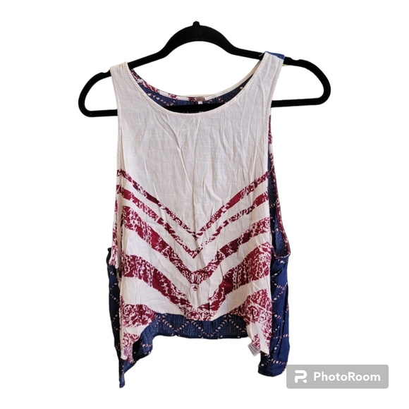 Free People Touch Of Love Patriotic American Flag Crop Tank Top Red Blue Sz S - Picture 1 of 7